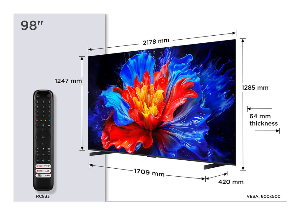 TCL P89K 98P89K TV 2.49 m (98") 4K Ultra HD Smart TV Wi-Fi Metallic 450 cd/m2