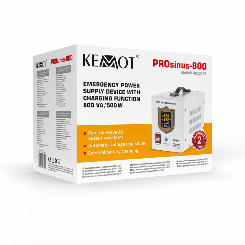 KEMOT PROsinus-800 emergency power supply unit – a pure sine wave inverter with a 12V charging function, 230V, 800VA/500W