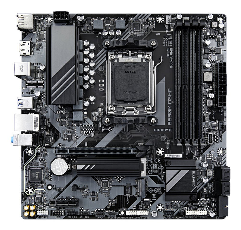 GIGABYTE B650M D3HP Motherboard - AMD Ryzen 9000 Prozessoren, 5+2+2 Phasen VRM, bis zu 7600MHz DDR5 (OC), 2xPCIe 4.0 M.2, 2.5GbE LAN, USB 3.2 Gen 1