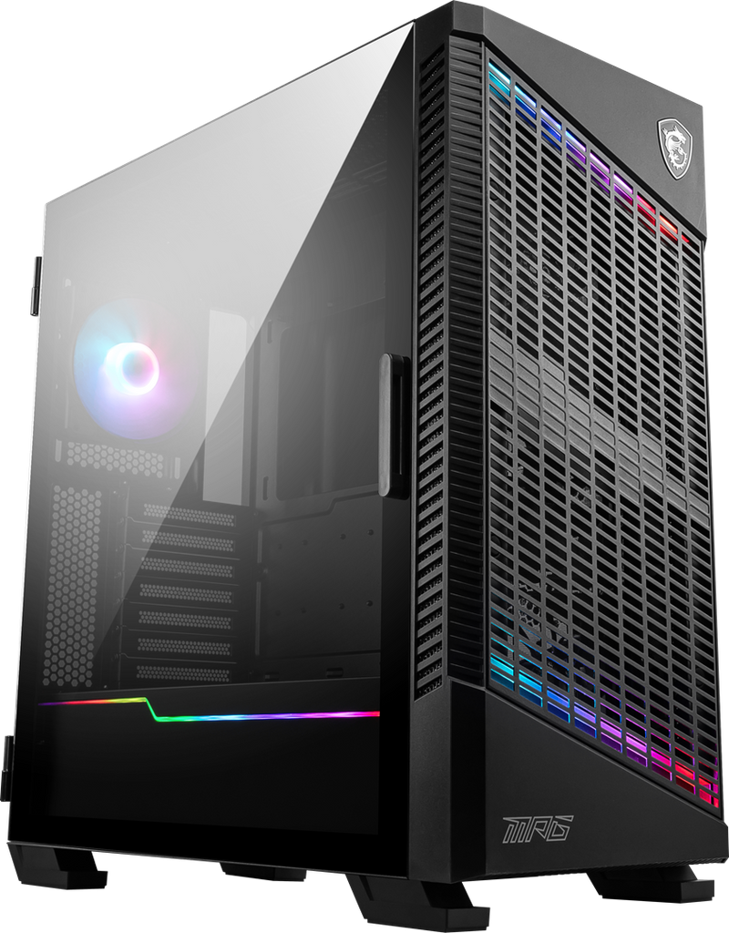 MSI MPG VELOX 100P AIRFLOW Mid Tower Gaming Computer Case 'Black, 3x 120mm Fan + 1x 120mm ARGB Fan, ARGB light strip, USB Type-C, 1x Tempered Glass, C