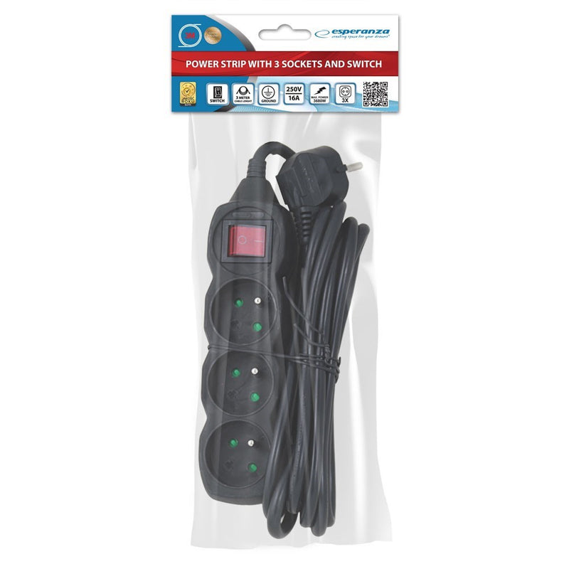 Esperanza ELK211K power extension 3 m 3 AC outlet(s) Indoor Black