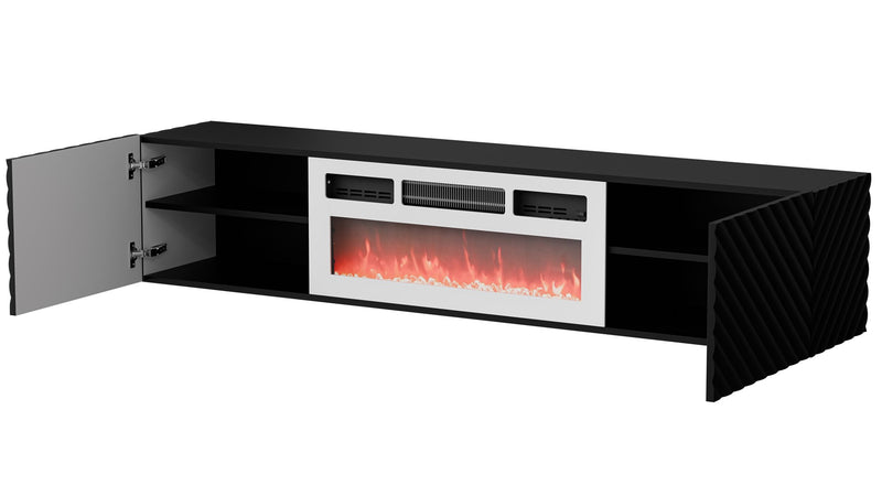 Cama RTV cabinet LARA 183x35x37 black matt + white fireplace
