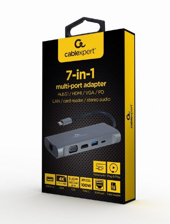 Gembird A-CM-COMBO7-01 notebook dock/port replicator USB 3.2 Gen 1 (3.1 Gen 1) Type-A Grey