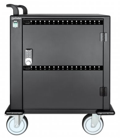 Manhattan iPad to 13", MacBook Air to 13" & Chromebook to 14" 32-bay Charging Trolley/Cart via USB-C, Also other tablets/smartphones (with device to U