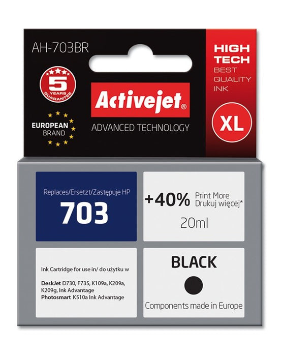 Activejet AH-703BR Ink (replacement for HP 703 CD887AE; Premium; 20 ml; black)