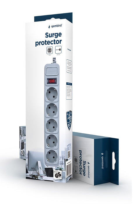 Gembird SPG3-B-15C Surge protector, 5 schuko sockets, 4.5m, grey
