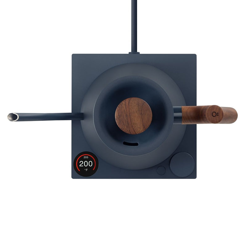 Fellow Stagg EKG PRO 900ml electric kettle in stone blue with a walnut-coloured handle