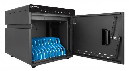 Manhattan iPad to 11" 10-bay Charging Cabinet Desktop via USB-C, Also other tablets and smartphones (with device to USB-C cable), Bays 264x22x235mm, D