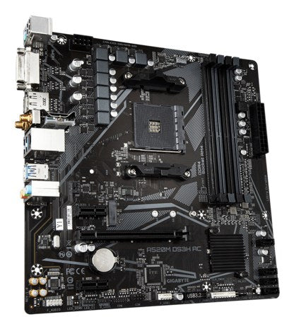 GIGABYTE A520M DS3H AC Motherboard - AMD Ryzen 5000 Series CPUs, 5+3 Phases VRM, up to 4733MHz DDR5 (OC), 1xPCIe 3.0 M.2, GbE LAN, WIFI 5, USB 3.2 Gen