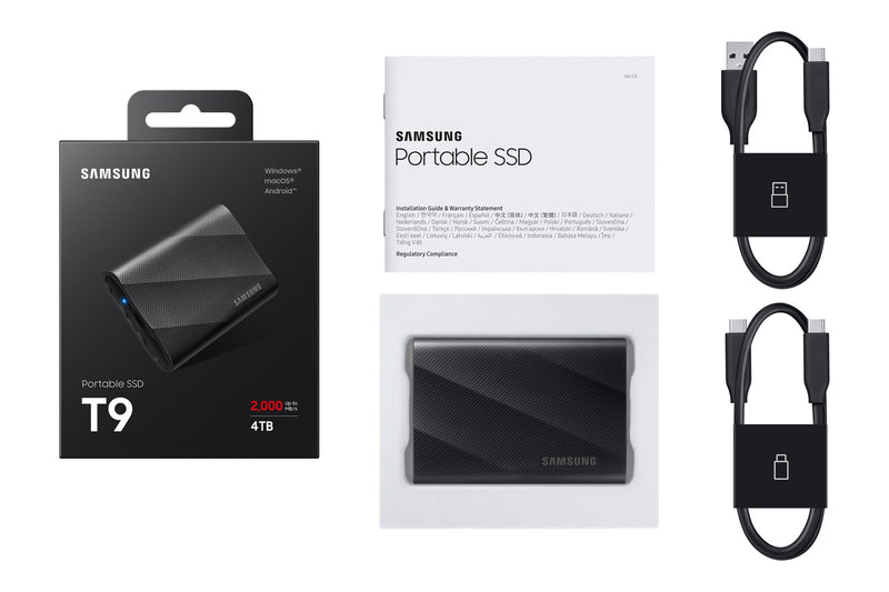 Samsung T9 MU-PG4T0B - SSD - encrypted - 4 TB - external (portable) - USB 3.2 Gen 2x2 (USB-C connector) - 256-bit AES - black