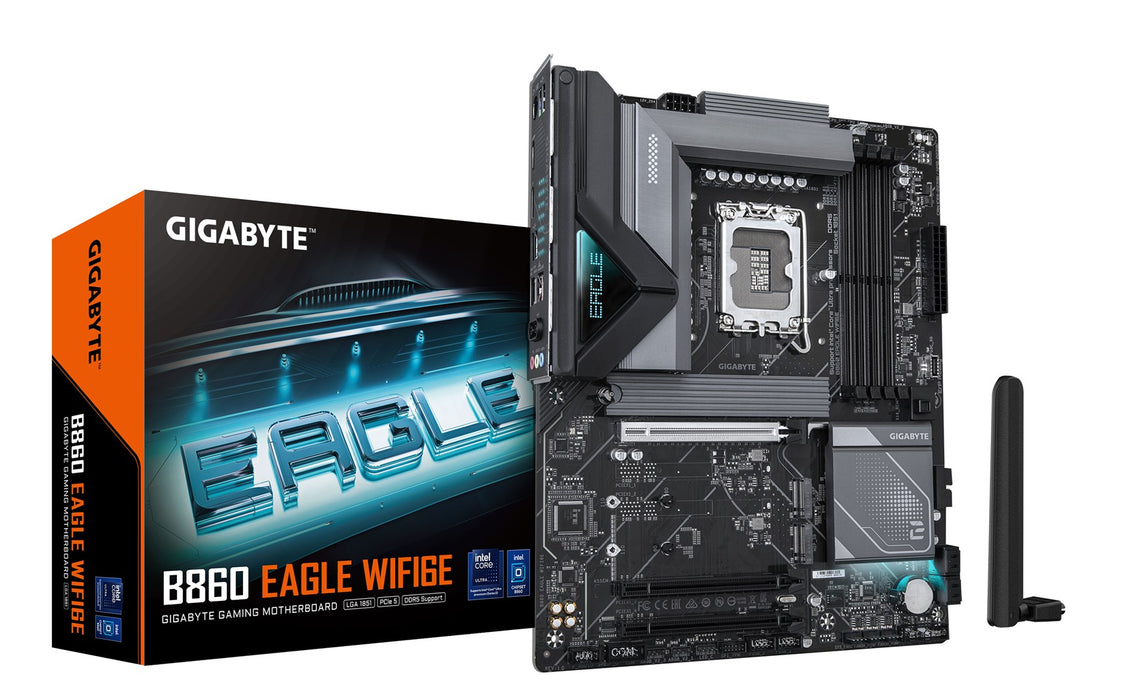 GIGABYTE B860 EAGLE WIFI6E Motherboard - Intel Core Ultra Series CPUs, 12+1+2+1 Phases VRM, up to 9066MHz DDR5, 1xPCIe 5.0 + 2xPCIe 4.0 M.2, 2.5GbE LA
