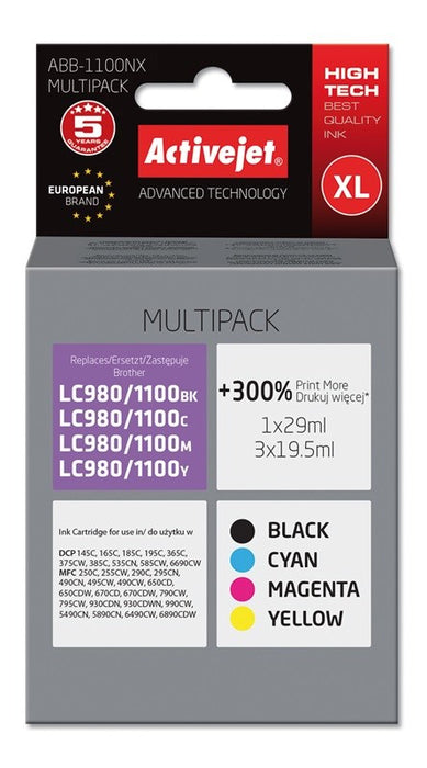 Activejet ABB-1100NX Ink (replacement for Brother LC1100/980; Supreme; 1 x 29 ml, 3 x 19.5 ml; black, magenta, cyan, yellow)