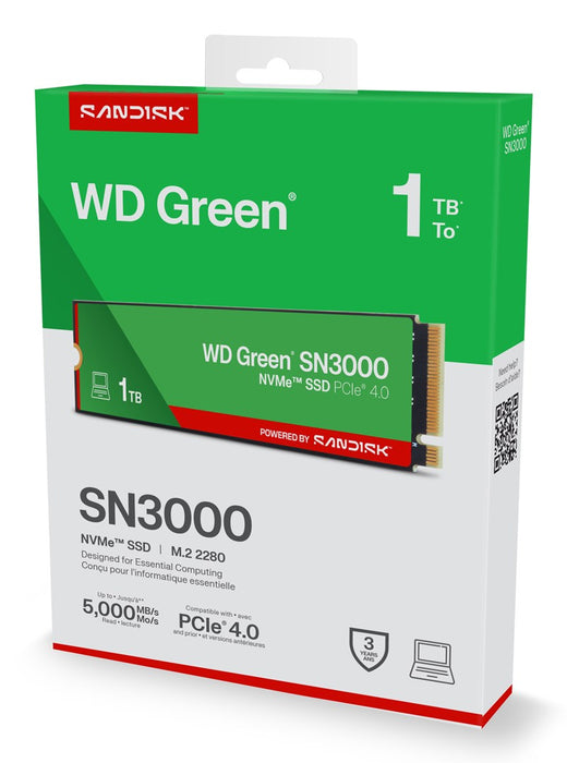 WD Green SN3000 WDS100T4G0E-00CPS0 - SSD - 1 TB - internal - M.2 2280 - PCIe 4.0 x4 (NVMe)