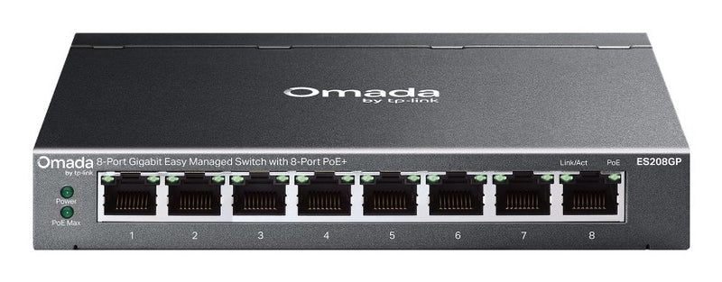 TP-Link Omada ES208GP network switch Managed L2 Gigabit Ethernet (10/100/1000) Power over Ethernet (PoE) DIN rail Black