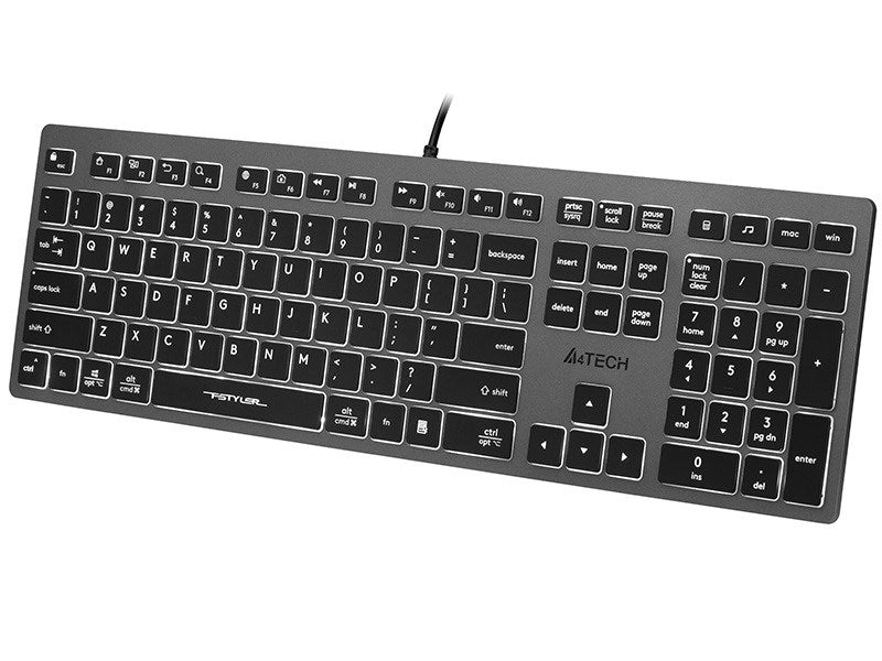 A4Tech FSTYLER FX60H (weiße Hintergrundbeleuchtung) Tastatur USB QWERTZ Schwarz, Grau
