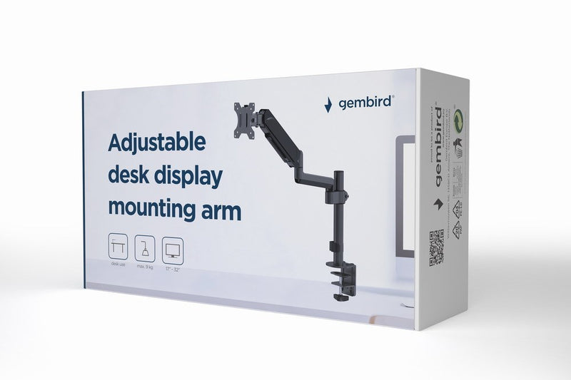 Gembird MA-DA1P-01 Bras de montage réglable pour écran de bureau, 17"-32", jusqu'à 9 kg