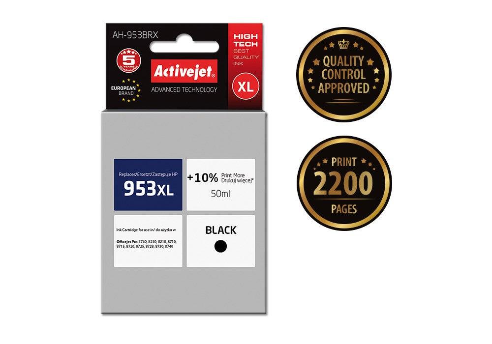 Activejet AH-953BRX ink for HP printer; HP 953XL L0S70AE replacement; Premium; 50 ml; black