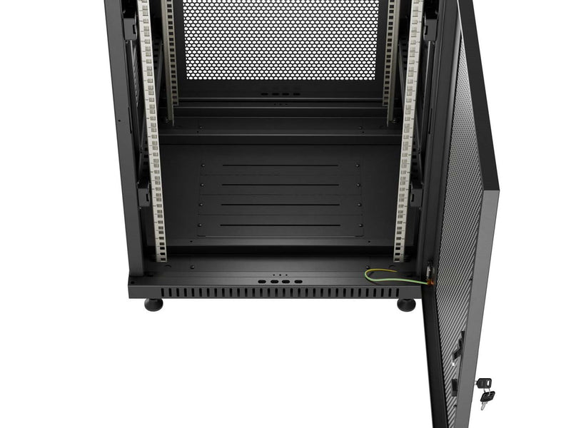 19" 18U 600 × 600 BLACK FLOOR-STANDING RACK CABINET WITH PERFORATED DOOR, LANBERG (FLAT PACK)