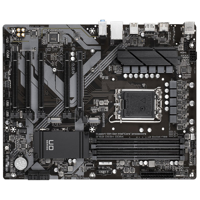 Gigabyte B760 DS3H DDR4 Motherboard - Supports Intel Core 14th CPUs, 18+2+1 Phases Digital VRM, up to 5333MHz DDR4 (OC), 2xPCIe 4.0 M.2, GbE LAN, USB