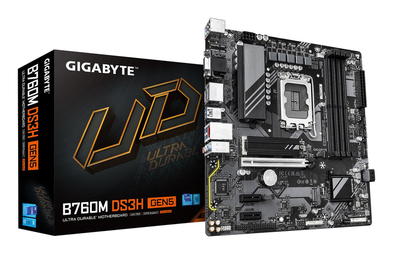 GIGABYTE B760M DS3H GEN5 Motherboard - Supports Intel Core 14th Gen CPUs, 6+2+1 Phases Digital VRM, up to 5600MHz DDR5, 2xPCIe 4.0 M.2, 2.5GbE LAN, US