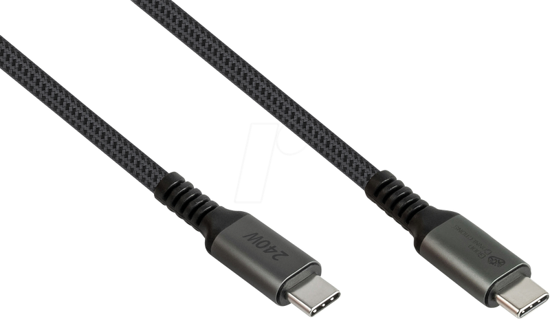 GoodConnections USB-C 2.0 (ST-ST) 2m Anschlusskabel Textilmantel 240W Anthrazit