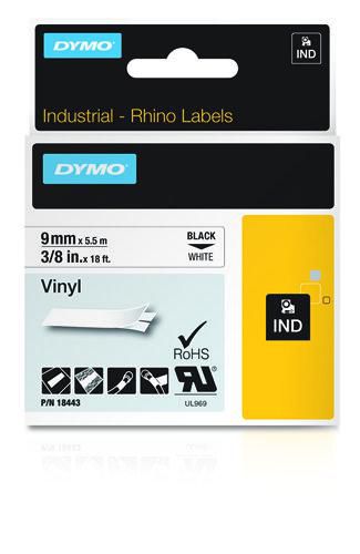 Dymo Rhino Band IND, Vinyl 9 mm x 5,5 m schwarz auf wei