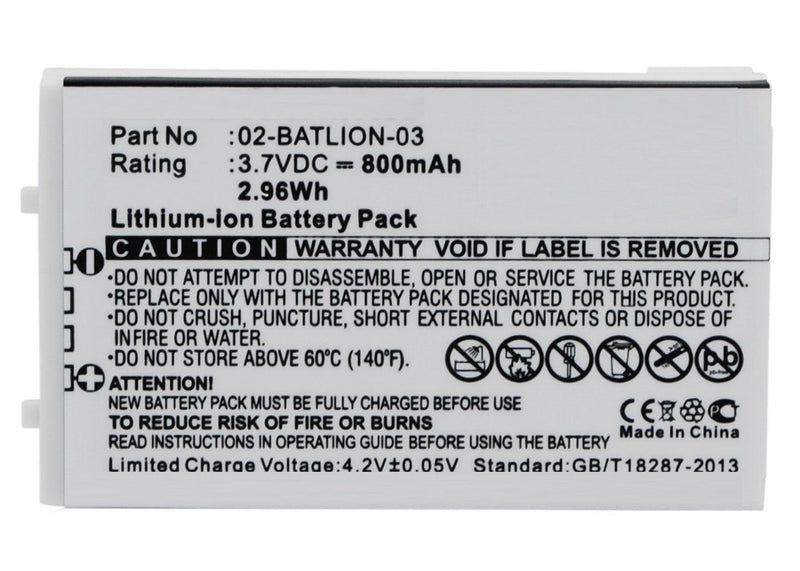 2.9Wh Li-ion 3.7V 800mAh