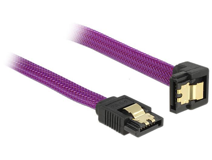 SATA 6 Gb/s Kabel gerade auf unten gewinkelt 50 cm violett