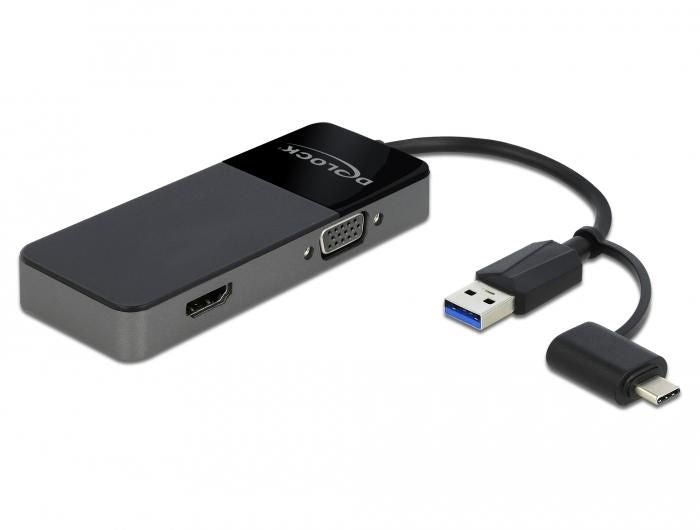 USB 3.2 Gen 1 Adapter zu 4K HDMI + VGA mit Splitter Funktion