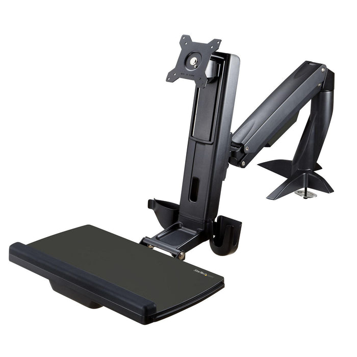 StarTech.com Sit Stand Monitor Arm, Desk Mount Adjustable Sit-Stand Workstation Arm for Single 34" VESA Mount Display, Ergonomic Articulating Standing
