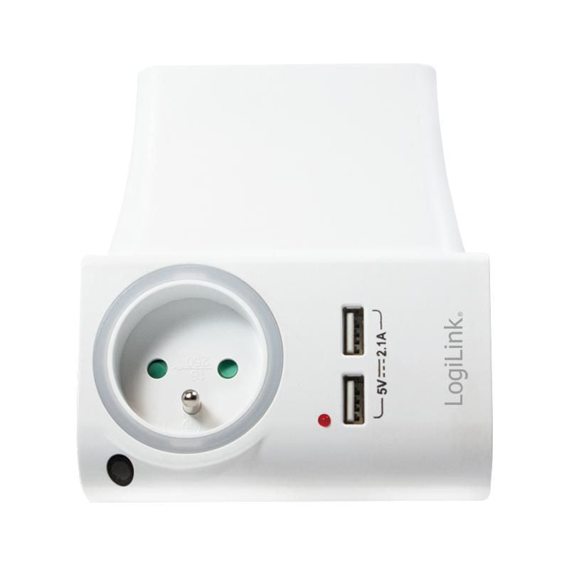 Logilink USB-A charger, 10.5 W, 2-port, 2x USB-A, 1x CEE 7/5 (FR), charging cradle, White