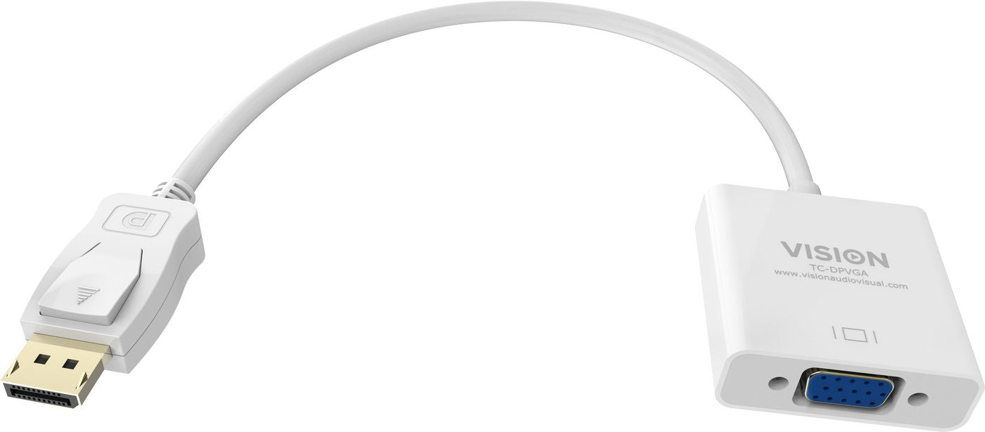 DisplayPort to VGA adaptor - maximum resolution 1920 x 1080 - does not convert VGA to DP - hotplug - DP (m) to VGA (f) - overall length 150 mm - outer