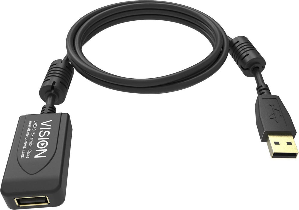 5 m USB 2.0 extension cable - ferrite cores - 480 mbps - over 65 percent coverage braided shield - USB A (f) to USB A (m) - outer diameter 4.5 mm - 28