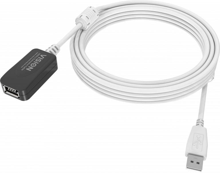 5 m USB 2.0 extension cable - gold connectors - ferrite cores - 480 mbps - over 65 percent coverage braided shield - USB A (f) to USB A (m) - outer di