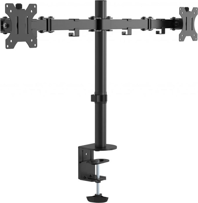 Fits display 13-27" with vesa sizes 75 x 75 or 100 x 100 - 2 part arms - rotate - quick-release - swivel tilt - clamp or grommet - post height 465 mm