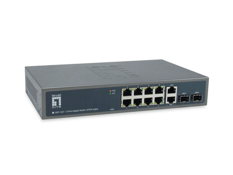 Switch 10x GE GEP-1221 2xGSFP 19 150W 8xPoE+