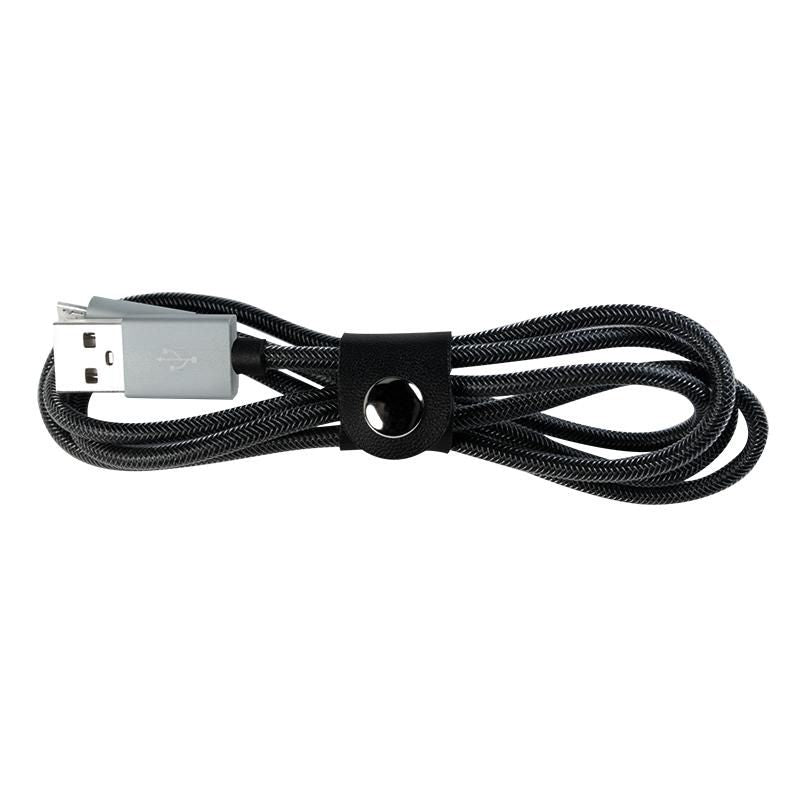 USB 2.0 cable, USB-A/M to Micro-USB/M, nylon, alu, black, 1 m