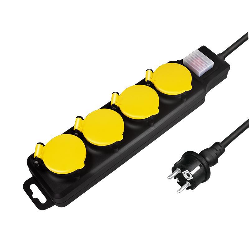 Outlet Strip, 4 safety sockets, outdoor, w/switch, IP44, black