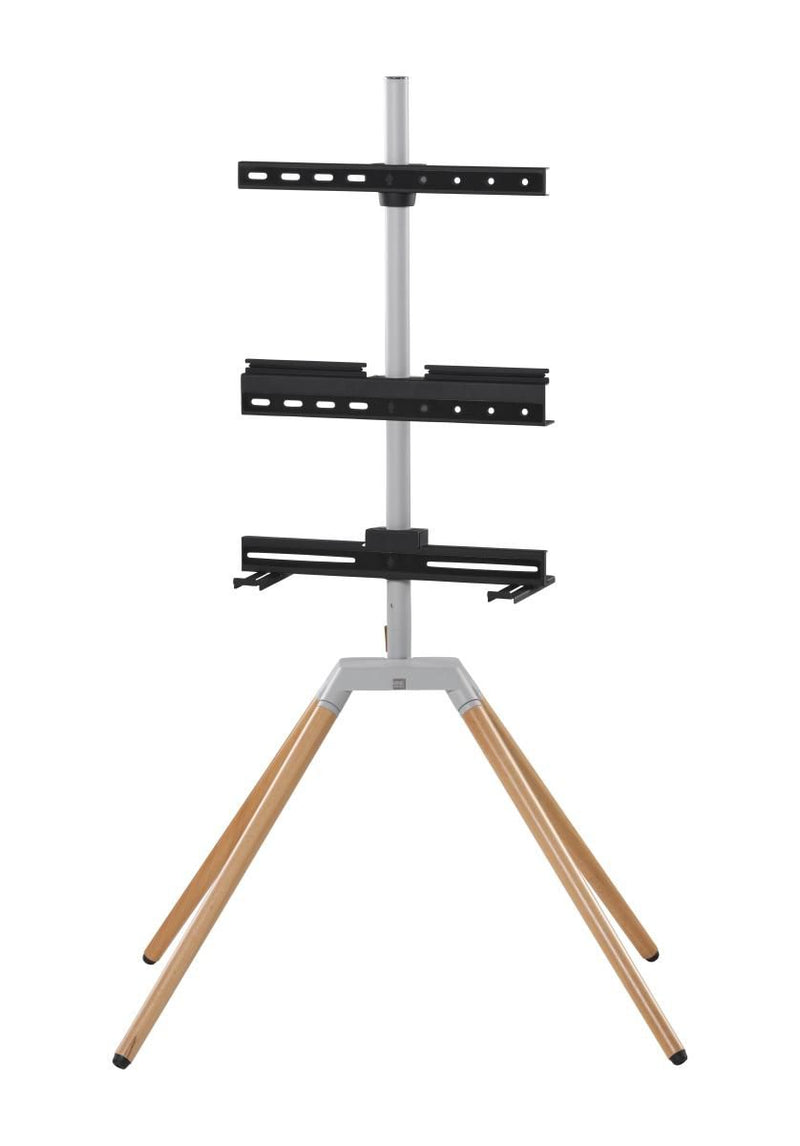 One For All WM 7476 Quadpod TV-Ständer 32-70 VESA 400x400 35kg Kabelmanagement Soundbar-Halter 360° Oak Silver Grey