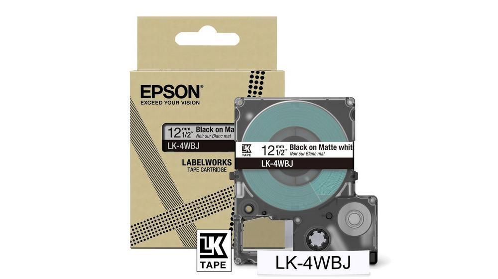 Epson LabelWorks LK-4WBJ - Black on matte white - Roll (1.2 cm x 8 m) 1 cassette(s) hanging box - tape cartridge - for LabelWorks LW-C410, LW-C610
