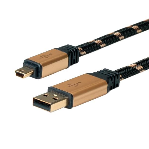 ROLINE GOLD USB 2.0 Kabel, Typ A - 5-Pin Mini,1,8 m