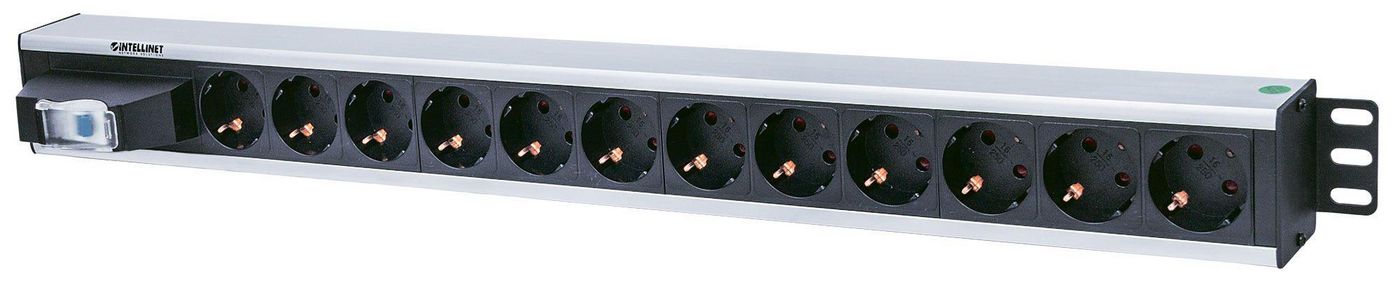 Intellinet Vertical Rackmount 12-Output Power Distribution Unit (PDU), EU CEE 7/3 Outlets, With Single Air Switch, No Surge Protection, Built-in 1.6m