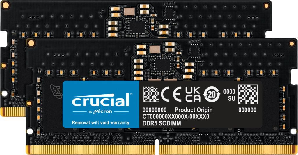 Crucial - DDR5 - kit - 16 GB: 2 x 8 GB - SO-DIMM 262-pin - 5600 MHz / PC5-44800 - CL46 - 1.1 V - on-die ECC - black