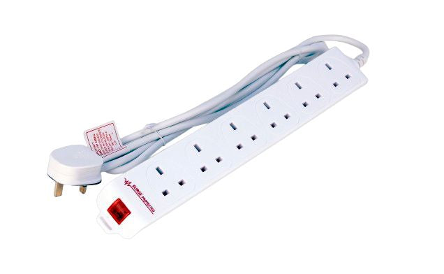 Power Strip 2M White 6-way UK