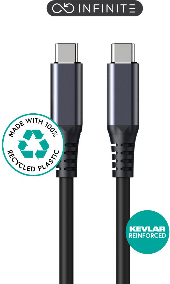 "eStuff INFINITE Superweiches USBCKabel, USB4 Gen2x2, 2 m, 100 W, 20 Gbit/s, 8 K/60 Hz, 100 % recycelter PVCfreier Kunststoff"