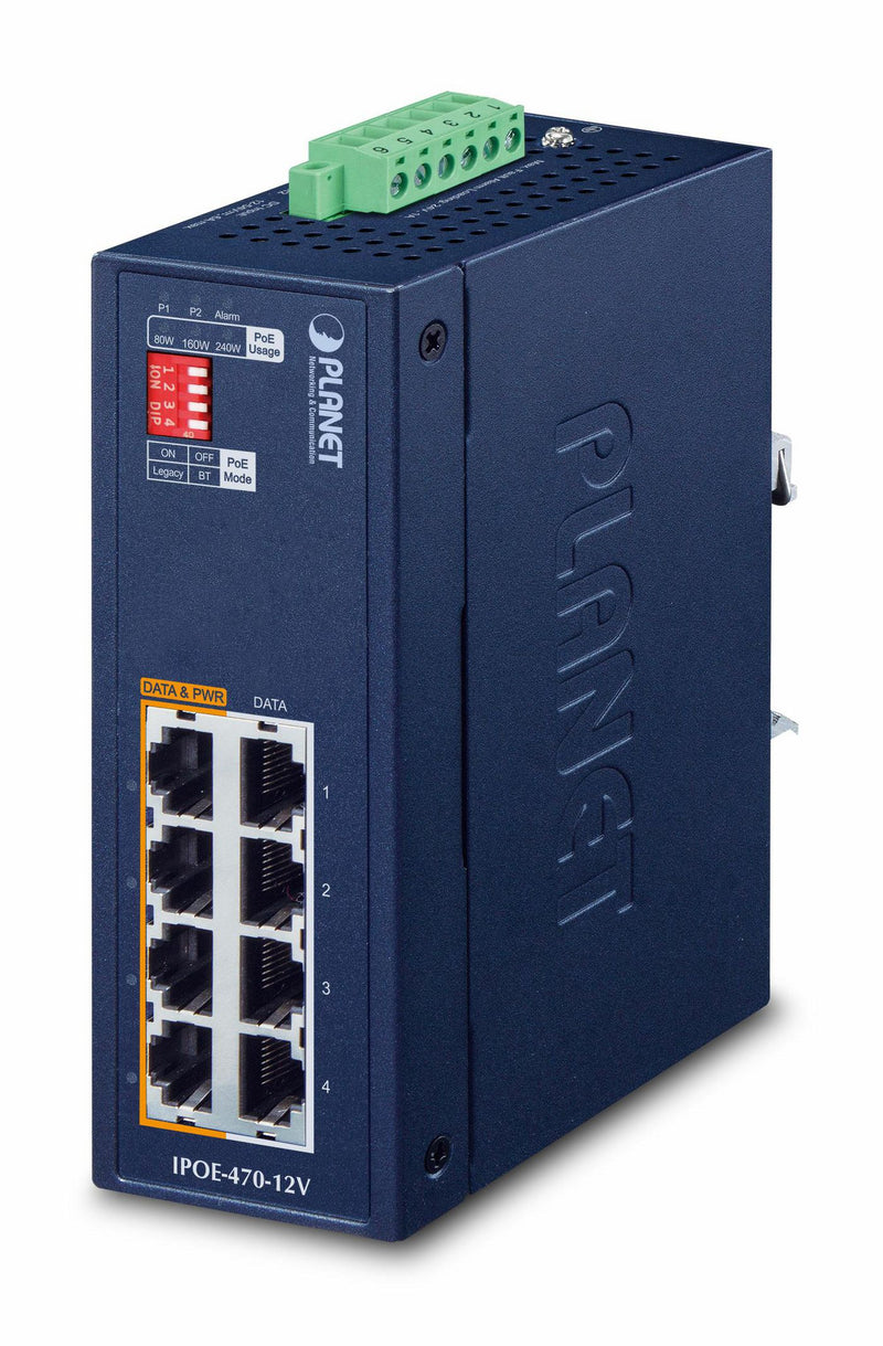 Planet IPOE-470-12V Industrial 8-Port Gigabit Ethernet Switch with PoE