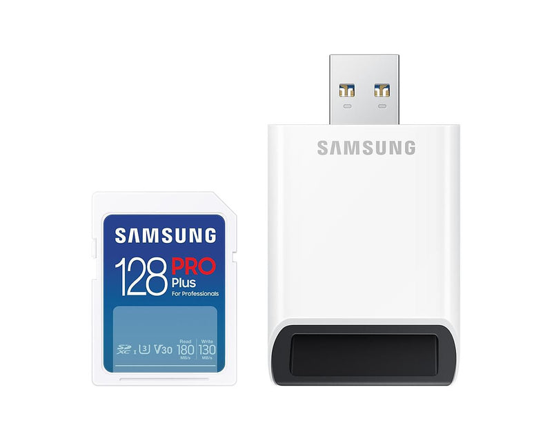 SAMSUNG SD PRO Plus 2023 128GB SD Memory Card incl. USB card reader UHS-I U3 Full HD & 4K UHD 180 MB/s Read 130 MB/s Write