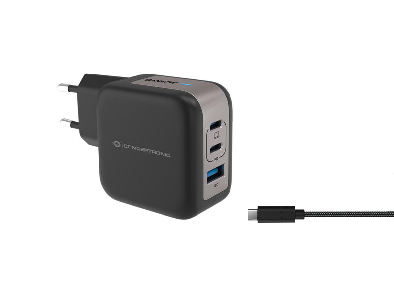 CONCEPTRONIC Ladegerät 3Port GaN 2xUSB-C/1xA 67WPD3.0/PPS sw
