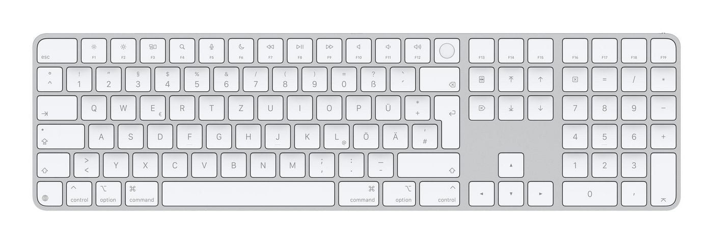 Apple Magic Keyboard with Touch ID and Numeric Keypad - Keyboard - USB-C - wireless - Bluetooth - QWERTZ - German - white keys