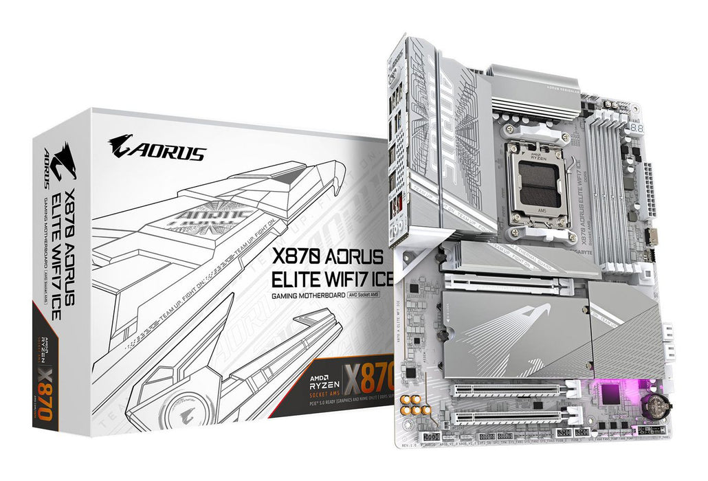GIGABYTE X870 AORUS ELITE WIFI7 ICE Motherboard - Supports AMD Ryzen 9000 CPUs, 16+2+2 Phases Digital VRM, up to 8200MHz DDR5 (OC), 3xPCIe 5.0 + 1xPCI